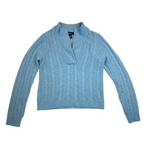 Evelyn 100% Cashmere Light Blue Cable Knit Pullover Sweater Women's S Shawl Neck